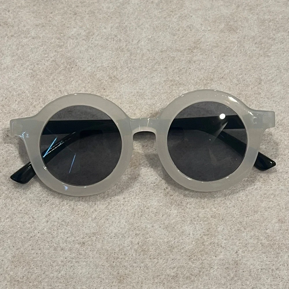 Kids Round Milky White and Black Two Tone Retro Sunglasses Translucent Frames